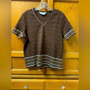 Franco Verdi Vintage Women’s Short Sleeve V-Neck Knitted Sweater Top Size Large